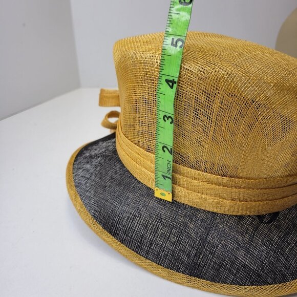 Beige and Black Twist Bow Knot Feathers Structured Sinamay Dress Hat Derby Hat - Picture 11 of 12